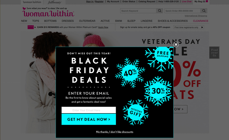woman within sticky coupon pop-up example
