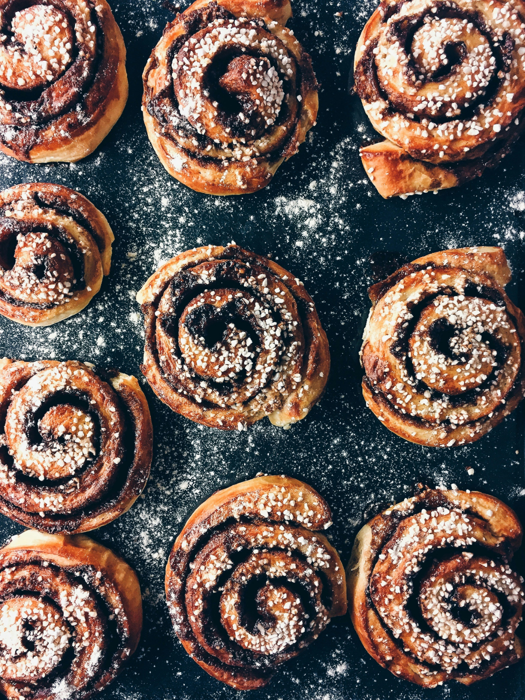Cinnamon rolls on a tray