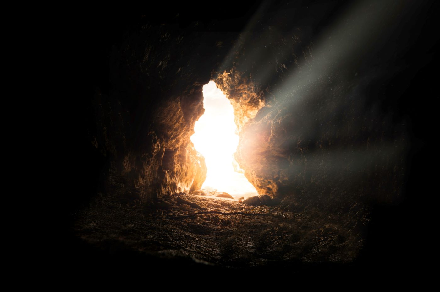 Sunlight coming in at the opening of a cave