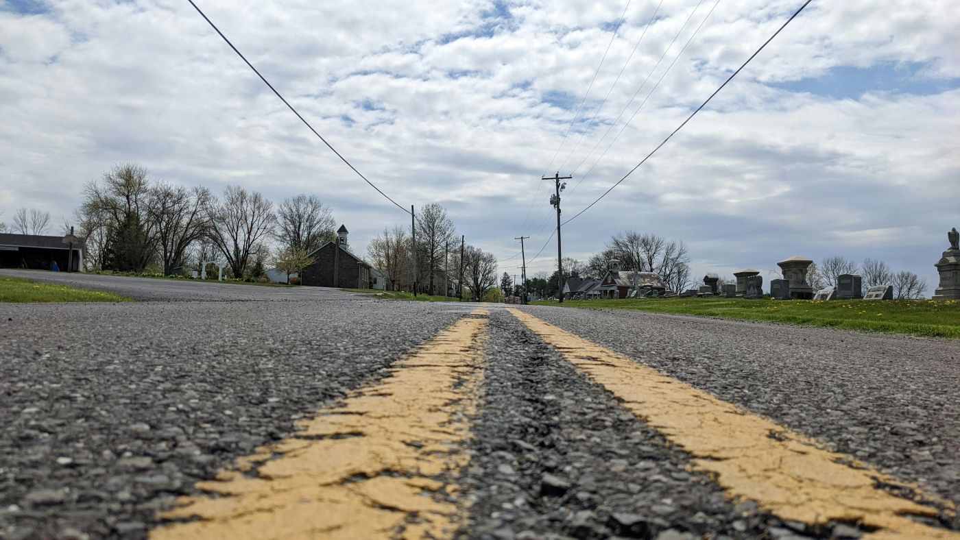 Yellow lines in the middle of a road