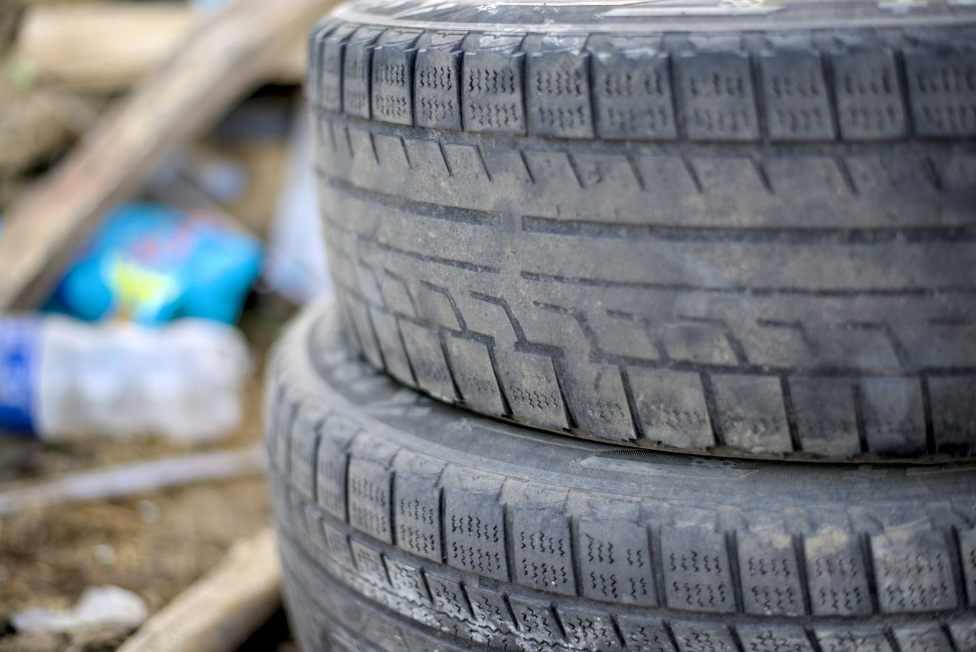 Two old tires stacked
